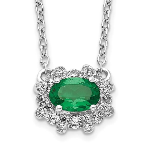 Kazi Luxury 14k White Gold Diamond and Oval Emerald 18 inch Necklace